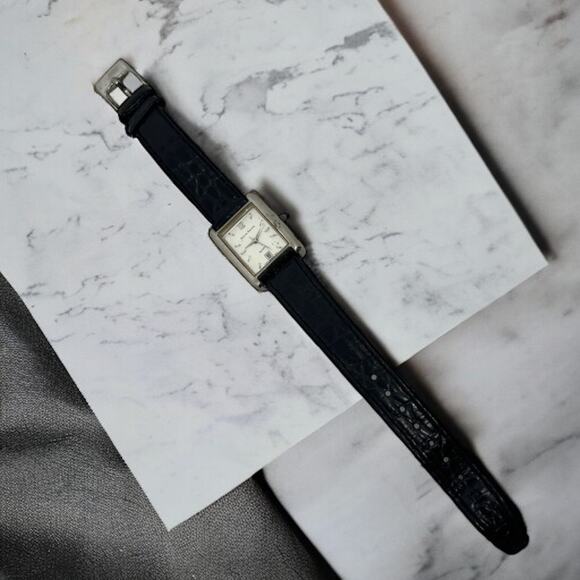 Vintage Jaclyn Smith Classic Square Face Watch Black Leather Band Silver Case - Picture 1 of 7